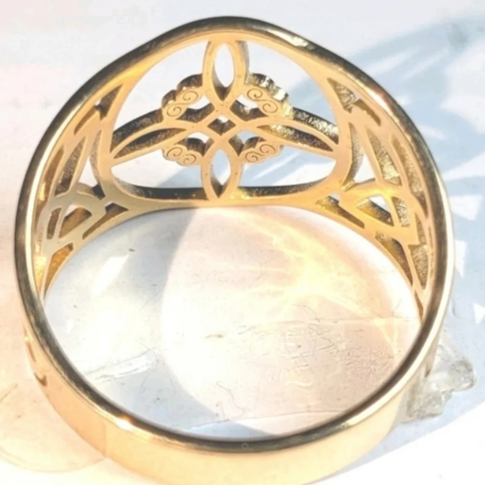 Witch Knot Golden Stainless Steel Ring For Women Wiccan Cross Celtic Knot Sz 8